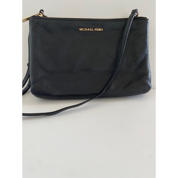Michael Kors Handbags - Michael Kors Black Leather Crossbody Bag Double Zip Purse Handbag Small